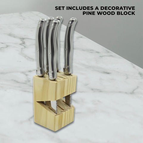 Laguiole Steak Knife Set (6) – Pine Wood Block