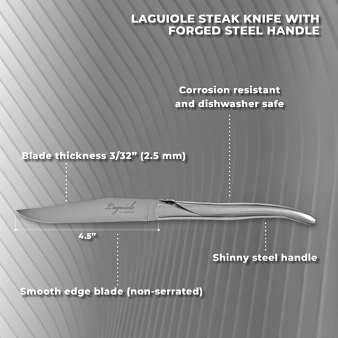 TopKnife Laguiole Forged Steak Knife Set – Stainless Steel Handle (Set 2)