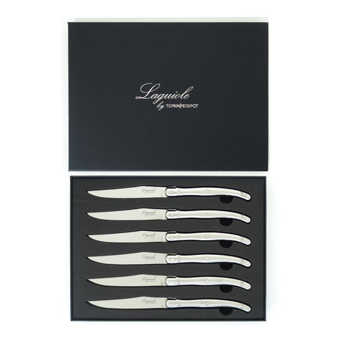 TopKnife Laguiole 6 pcs Steak Knife Set - Smooth Edge - Stainless Steel Handle - Gift Box