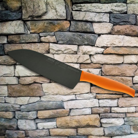 Nicul Spirit 7" Santoku Knife - Titanium Blade - Orange PP Handle