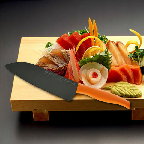 Nicul Spirit 7" Santoku Knife - Titanium Blade - Orange PP Handle