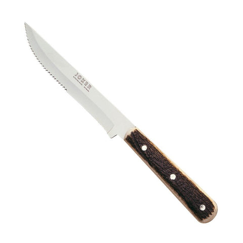 Joker Luxury 8-3/4" Country Steak Knife - Authentic Stag Horn Handle - Serrated Edge